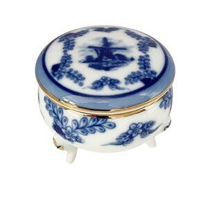 Vintage D.N. & E.I. Blue Delft Ware Windmill Hand Painted 2" Trinket Dish Pill B